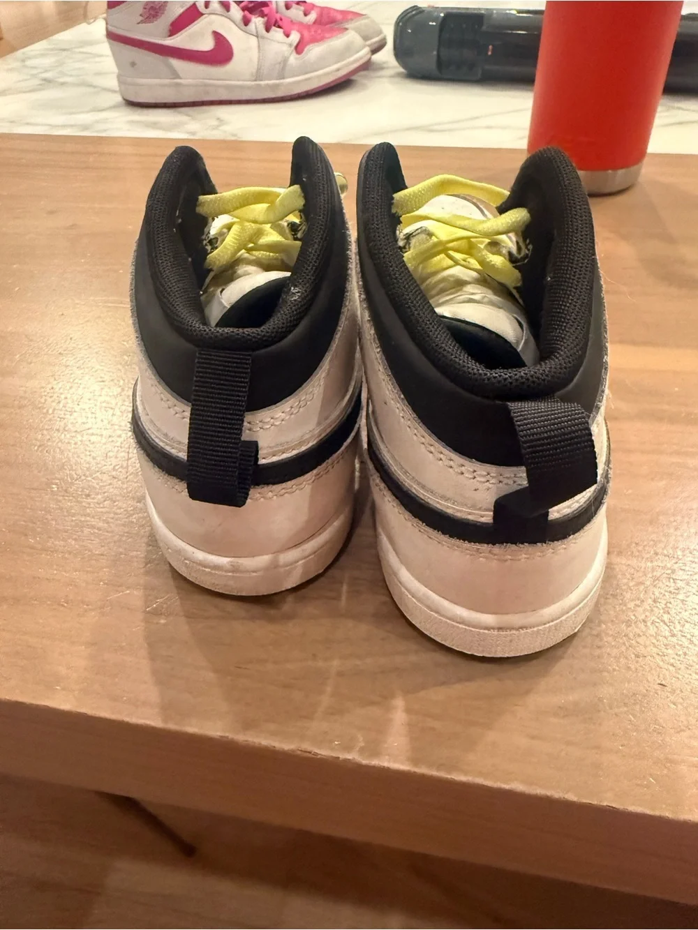 Nike Jordan 1 Mid Kids White & Black High-Top Sneakers with Yellow Laces